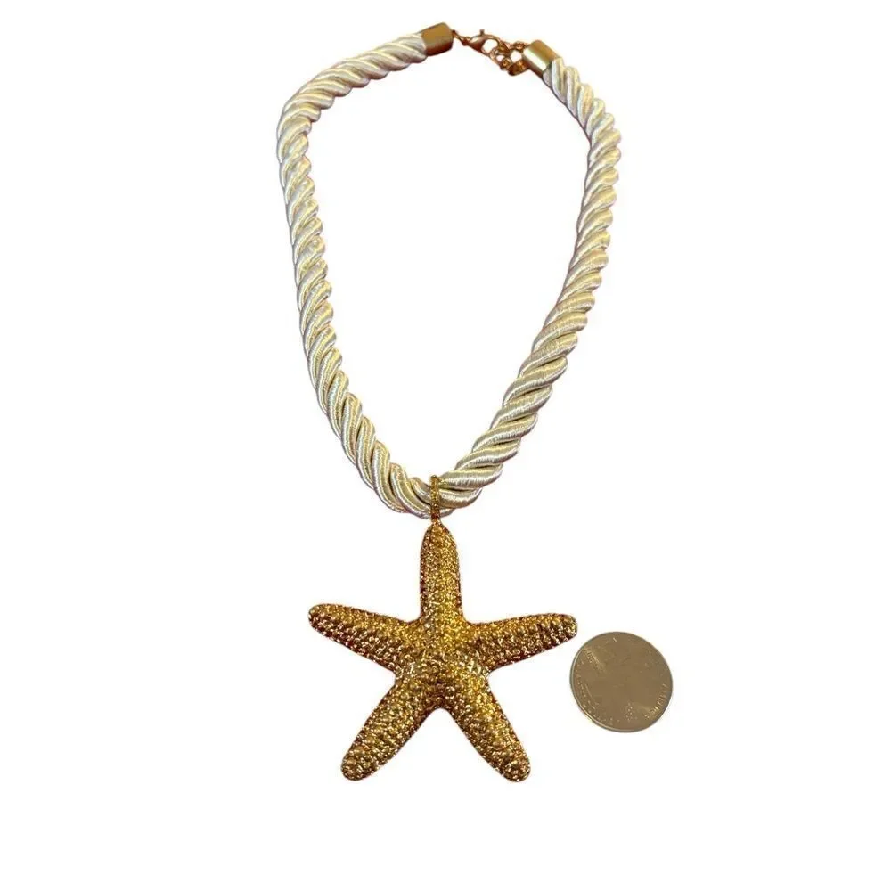 Gorgeous Shimmery Starfish Goldtone Pendant on Pearly Looking Rope Chain.